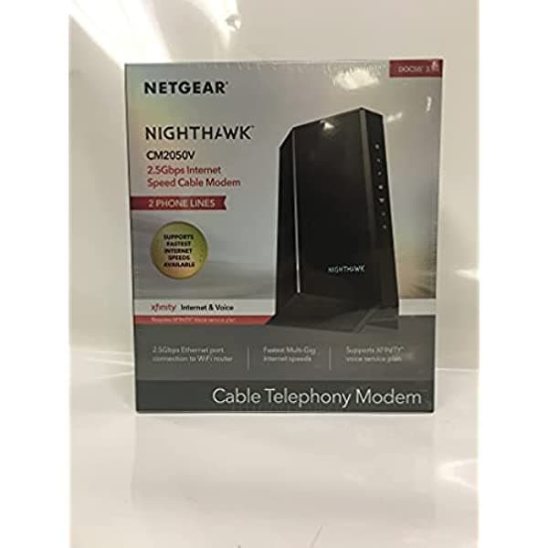 NETGEAR Nighthawk - Módem de cable Multi-Gig con voz CM2050V, para Xfinity Internet y soporte de voz para planes de cable de hasta 2, 5 Gbps, 2 líneas telefónicas DOCSIS 3.1