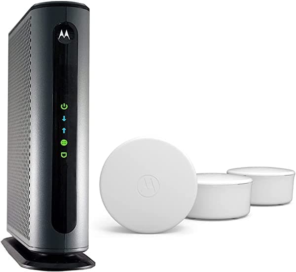 Motorola MH7603 WiFi 6 Mesh 3 Pack + MB8600 Gigabit DOCSIS 3.1 Cable Modem - Paquete