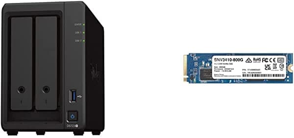 Synology DiskStation DS723+ de 2 bahías (sin disco) y SSD M.2 2280 NVMe SNV3410 de 800 GB