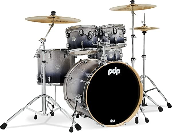 Pacific PDP by DW Concept - Paquete de 5 piezas de carcasa de arce con herrajes cromados, color plateado a negro PDCM2215SB