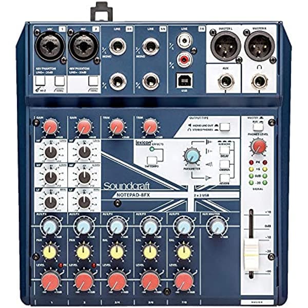 Soundcraft - Bloc de notas 8FX Consola de mezcla analógica de formato pequeño con E/S USB y efectos Lexicon, 8 canciones NOTEPAD-8FX