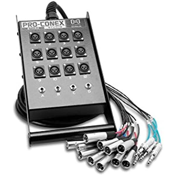 Hosa SH-12X4-50 Pro-Conex Stage Box Snake, 12 x XLR envíos y 4 x 1/4 in TRS retornos, 50 ft