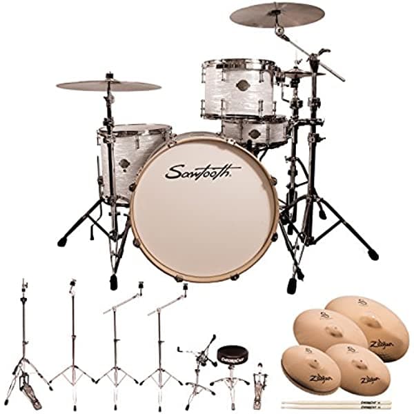 Sawtooth Command Series 4 piezas tambor Shell Pack con 24" bombo de 24", hardware ChromaCast y platillos Zildjian S Family ST-COM-4PC-24-WO-S