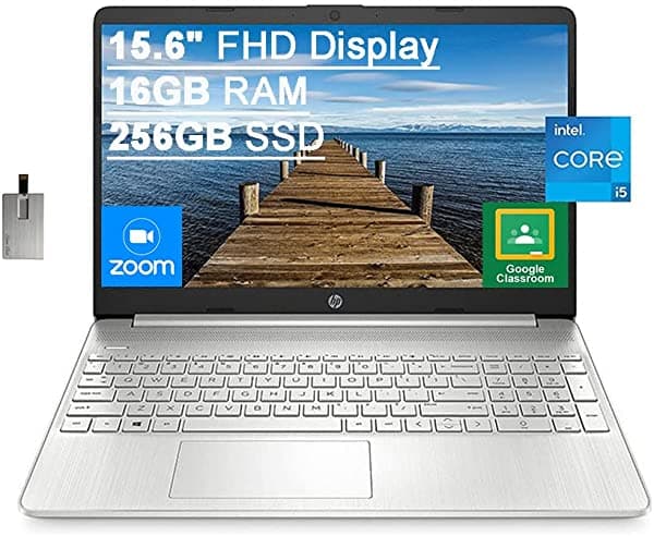 Computadora portátil HP de 15.6 pulgadas FHD 2022, Intel Core i5-1135G7 (Beats Intel i7-1065G7), 16 GB de RAM, SSD PCIe de 256 GB, gráficos Intel Iris X, cámara web HD, HDMI, Bluetooth, Win 10, plata, tarjeta USB de 32 GB