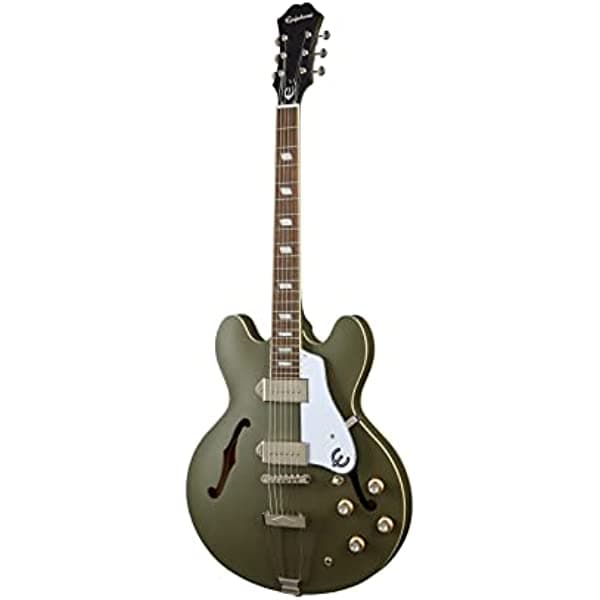 Epiphone Casino Thinline Hollow Body P90 Guitarra desgastada (Olive Drab) ETCAWODNH