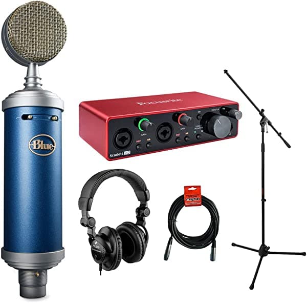 Blue Bluebird SL - Micrófono de estudio condensador con Focusrite Scarlett 2i2 2x2 Audio Inteface (3ª generación), auriculares, soporte de micrófono y paquete de cable XLR