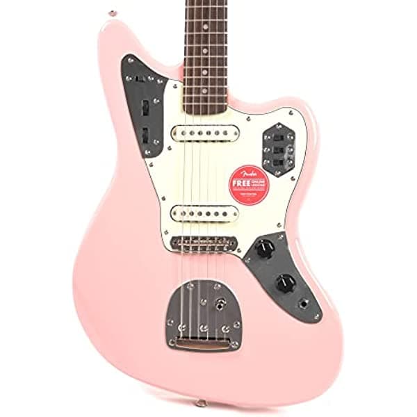 Squier Classic Vibe '60s Jaguar Shell rosa con tapa a juego y golpeador menta de 3 capas part_B09BG465NZ