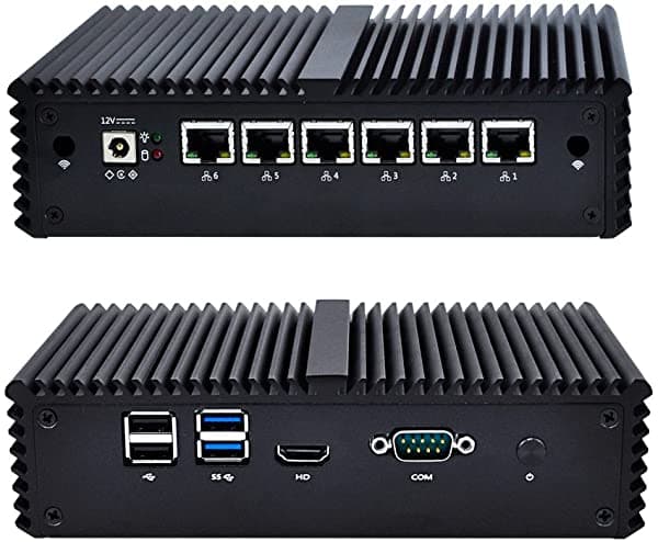 Qotom Qotom-Q555G6-S05 Mini PC sin ventilador de doble núcleo 6 puertos LAN Gigabit Core i5 7200U AES-NI Router Firewall compatible con Linux (16G DDR4 RAM + 32G MSATA SSD)