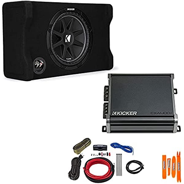 KICKER 48CDF124 Comp 12" Subwoofer en la carcasa de disparo abajo con amplificador CXA400 y kit de cables KICKERBDL210429-01