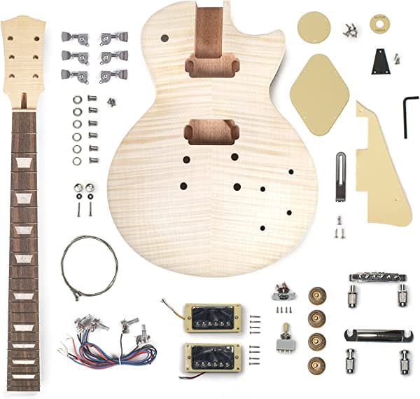 StewMac LP-Style Les Paul Style DIY Kit de guitarra eléctrica para armar uno mismo, tapa flameada (5827)