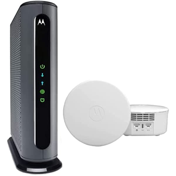 Motorola Combo de alta velocidad - Advanced WiFi 6 Mesh (paquete de 2) con módem de cable MB7621 | Aprobado para Comcast Xfinity, Cox y Spectrum | AX1800 WiFi | DOCSIS 3.0