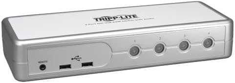 Tripp Lite Conmutador KVM de Escritorio DVI/USB de 4 Puertos con Audio y Cables (B004-DUA4-K-R), Plata