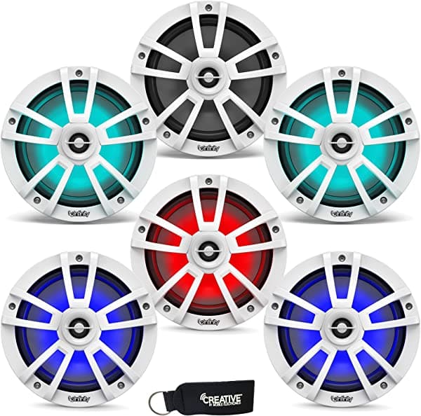 Infinity Marine Bundle - Tres pares de 822 MLW Marine 8 pulgadas RGB LED altavoces coaxiales - blanco (3)822MLW