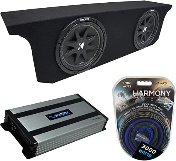 Compatible con 2007-2017 Jeep Wrangler JK Unlimited, Kicker Bundle Comp C10 Dual 10" caja para subwoofer + amplificador Harmony HA-A800.1 KICKER16-PACK1791-H