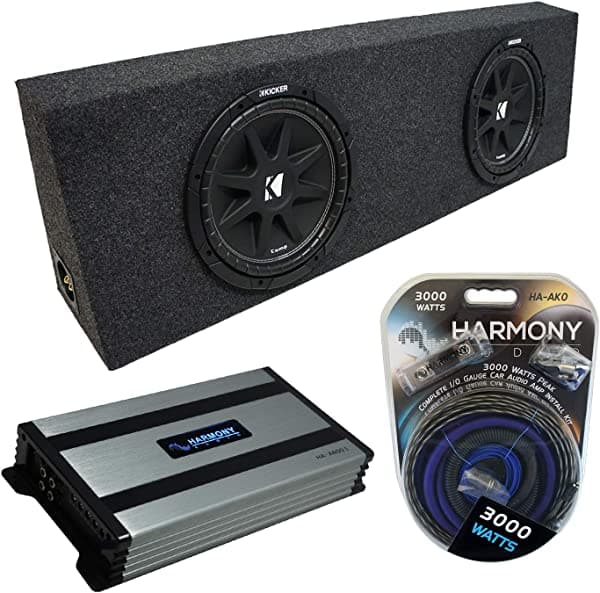Paquete universal estándar de cabina estándar Comp C10 doble caja de 10 pulgadas y Harmony HA-A800.1 Amp KICKER16-PACK1725-H