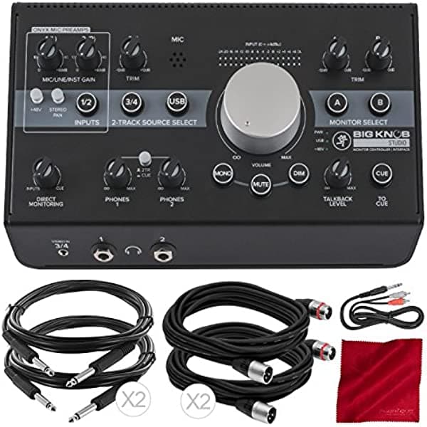 Photo Savings Mackie Big Knob Studio interfaz monitor de estudio + accesorios con 5 cables y paño Fibertique PS-BIG KNOB STUDIO_B