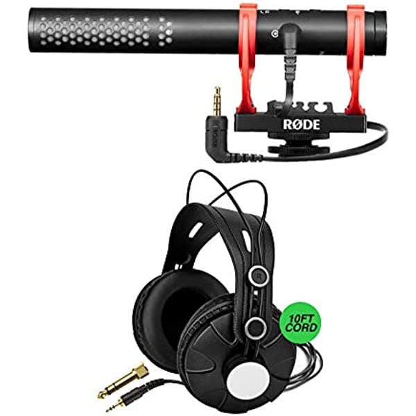 Rode VideoMic NTG - Paquete de micrófono shotgun para cámara con auriculares de monitoreo cerrados Knox Gear (2 artículos) AVMNTG-K1
