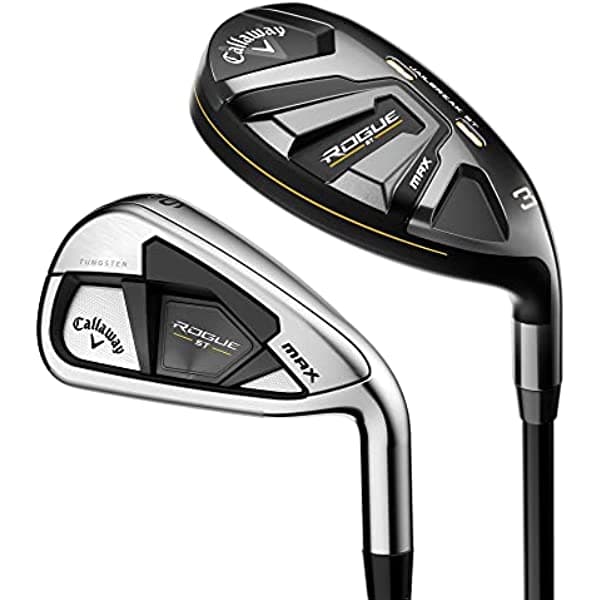Callaway Rogue ST Max Híbrido e Hierro Set Izquierdo, Eje de Acero, Flexibilidad Rígida, 5H y 6IR - PW, AW, Set de 7 Palos de Golf