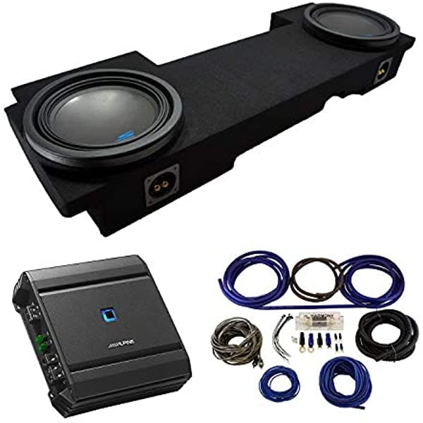 American Sound Connection Compatible con 2002-2013 Chevy Avalanche Underseat Alpine tipo S S-W12D2 doble 12" caja para subwoofer con amplificador S-A60M y kit de amplificador 4GA ALPINE-PACK150A-AMP