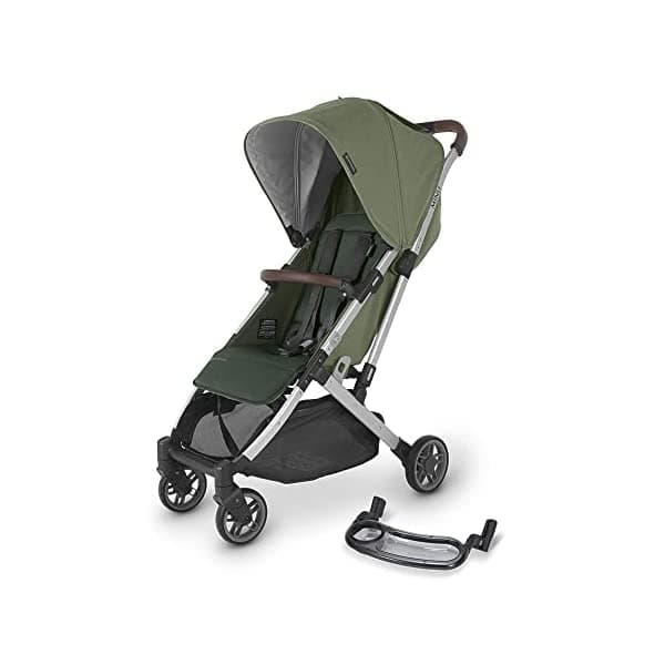 UPPAbaby MINU V2 Cochecito Emelia (verde salvia/plata/piel castaña) + bandeja para aperitivos MINU/MINU V2