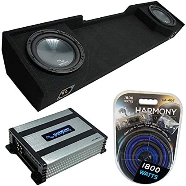 Compatible con Chevy CK Silverado Extended Cab Truck, Harmony Bundle R104 doble 10 pulgadas caja para subwoofer y HA-A400.1 HA-SUB-PACKAGE196-H