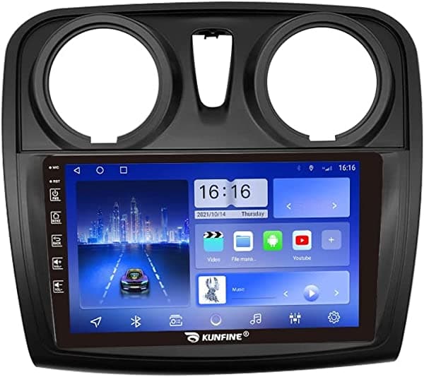 KUNFINE radio Android con CarPlay y Android Auto, autoradio con navegación, reproductor multimedia estéreo GPS, pantalla táctil, RDS, DSP, BT, WiFi, headunit, reemplazo para Renault Dacia Sandero 2012-2017, si corresponde