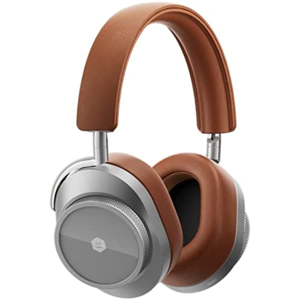 Master & Dynamic MW75 Auriculares inalámbricos con cancelación activa de ruido (ANC) - Auriculares Bluetooth over-ear con micrófono, metal plateado y cuero marrón MW75S2