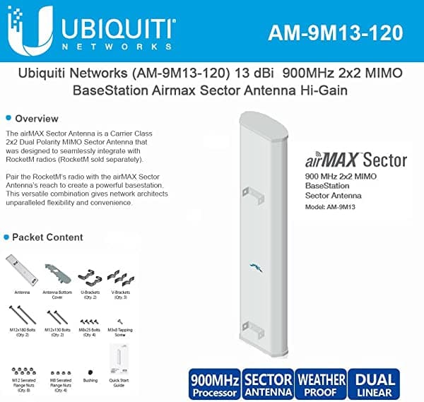 Ubiquiti AirMax 900 MHz 13dBi Sector Antenna de 120 grados AM-9M13-120