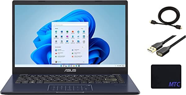 ASUS Portátil de 14 pulgadas, procesador Intel Celeron N4020, Intel HD Graphics 5000, 4GB DDR4 RAM, 128GB eMMC, Numberpad, Windows 11 Home, Star Black, con accesorios MTC PC R410MA-212.BK128-11