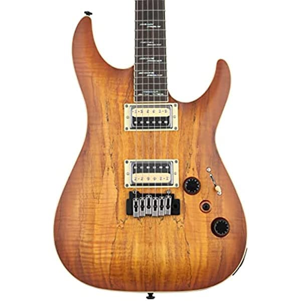 Schecter C-1 Guitarra eléctrica exótica de arce espaltado - Satén Natural Vintage Burst 3338