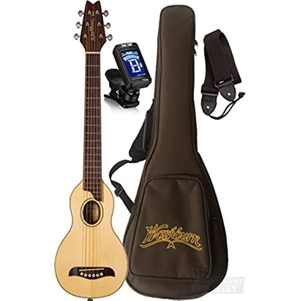 Washburn Rover - Paquete de guitarra acústica de 6 cuerdas, derecha, natural (RO10SK)