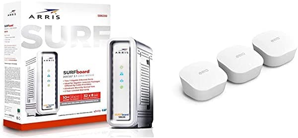 ARRIS Surfboard SB8200 DOCSIS 3.1 Gigabit Cable módem, aprobado para Cox, Xfinity, Spectrum & otros & Amazon eero Mesh WiFi System - Reemplazo del router para cobertura de todo el hogar (paquete de 3)