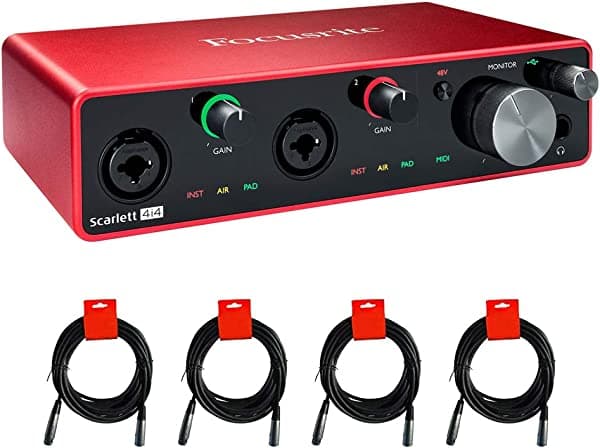 Focusrite Scarlett 4i4 - Interfaz USB de audio/MIDI (3ª generación) con 4 cables XLR-XLR SCARLETT-4I4-3G