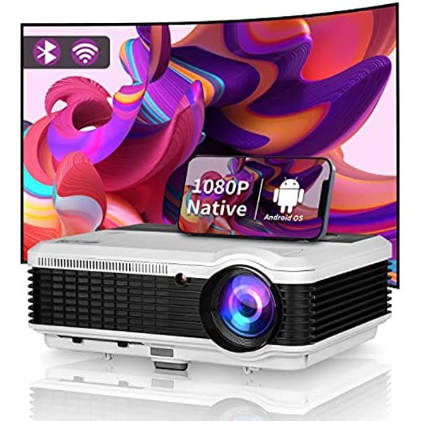 Visita la tienda de CAIWEI Proyector LCD inteligente Bluetooth WiFi 1080P nativo 8000 lúmenes, proyector LED para el hogar con Android utdoor interior noche de películas, proyector inalámbrico de Netflix integrado para sincronización de teléfonos, barra de TV, USB HDMI X88+AB(6.0)-06F