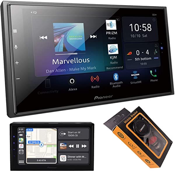 Pioneer DMH-W4600NEX - Receptor estéreo para auto con Bluetooth inalámbrico Apple CarPlay, Android Auto, pantalla WVGA de 6.8 pulgadas y soporte para teléfono con imán de gravedad DMW4600NEX