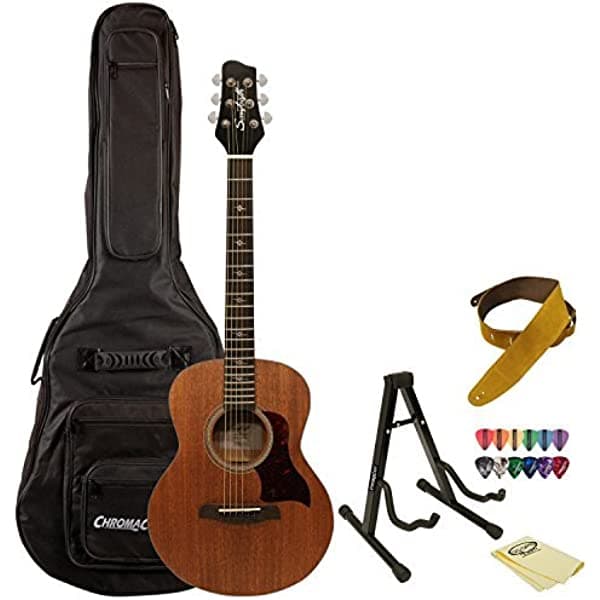 Sawtooth Mahogany Series Mini guitarra electroacústica Jumbo con amplificador parlante de 60 W, cable y púas ST-MH-AEJJR-KIT-2