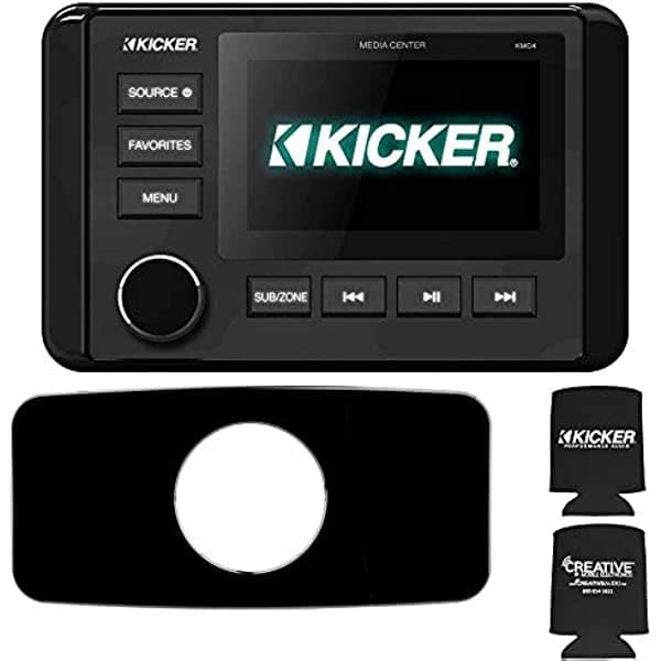 CreativeAudio Kicker KMC4 - Radio impermeable con Stinger Marine SEADASH3B - Kit universal de radio marino de 3 pulgadas, color negro KICKERBDL200409-05
