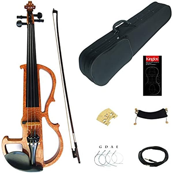 Kinglos Kit de violín eléctrico y silencioso de madera maciza 4/4 con accesorios de ébano tamaño completo (MWDS1904)