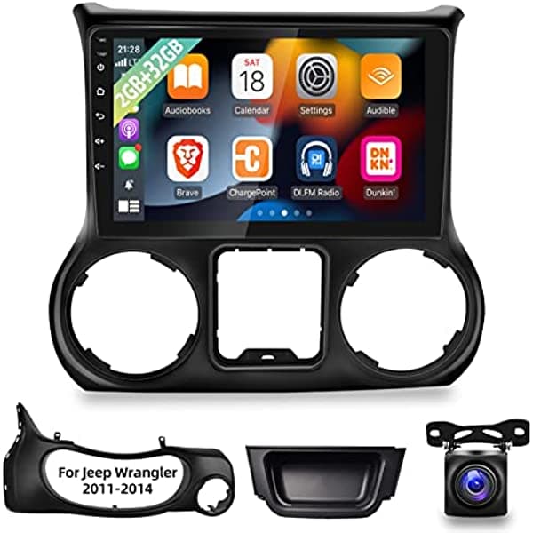 EKAT Estéreo para auto doble DIN con Apple CarPlay/Android Auto, pantalla táctil de 7 pulgadas con cámara de retroceso, Bluetooth, manos libres y micrófono