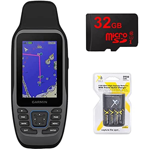 Garmin 010-02635-02 GPSMAP 79sc Marine Hand Precargado con BlueChart G3 Coastal Charts Bundle con tarjeta de memoria MicroSD de 32 GB y 4 pilas AA recargables con cargador E2GRGPSMAP79SC