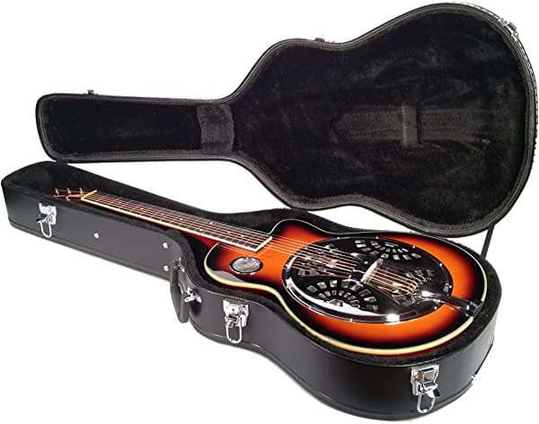 EDMBG Guitarra resonator en estuche rígido - Cuerpo de acero, electroacústica, SAPELE, Bluegrass Blues