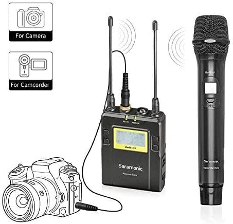Saramonic UHF inalámbrico de mano tipo micrófono con receptor de 2 Ch micrófono de vídeo profesional (UwMic9RX9HU9)