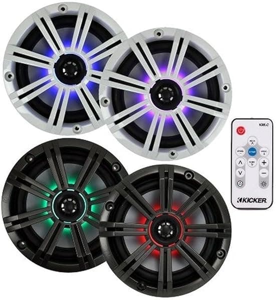 4) Kicker 4143BKM614LCW 6.5" 390W LED Marina Coaxial Altavoces KM50 + KMLC Remote