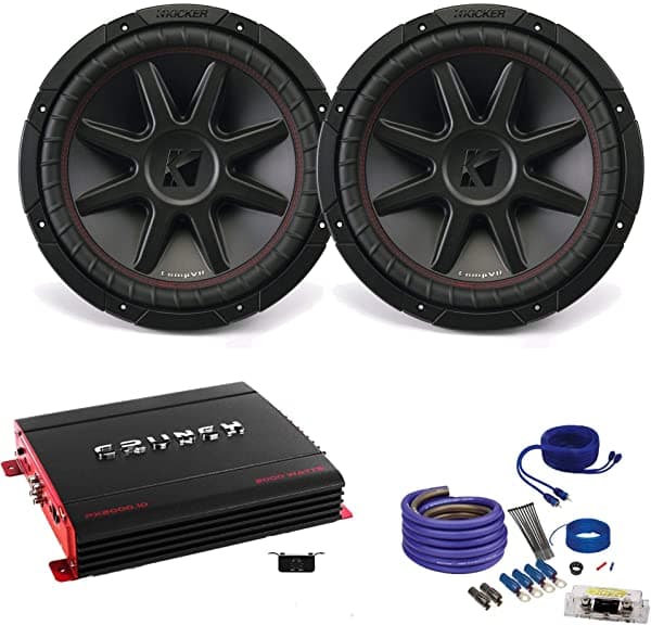 Kicker CVR104 Paquete de 10 pulgadas con Crunch PX2000.1D 2000 W Max Mono Amp, Kit de alambre 10CVR104(2)+DUBA1100D