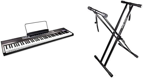 RockJam - Piano digital para principiantes, 88 teclas, negro y Xfinity, resistente, doble X, premontado, infinitamente ajustable, soporte para teclado de piano con correas de bloqueo