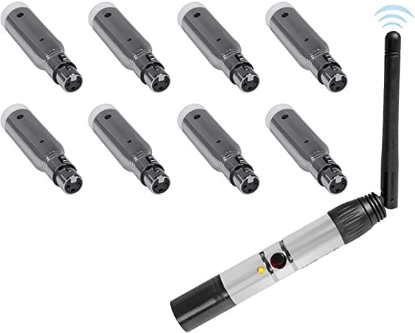 Rockville DMX-WTR - Transmisor de iluminación inalámbrico DJ DMX, 8) receptores recargables DMX-WTR+(8) DMX-WRE