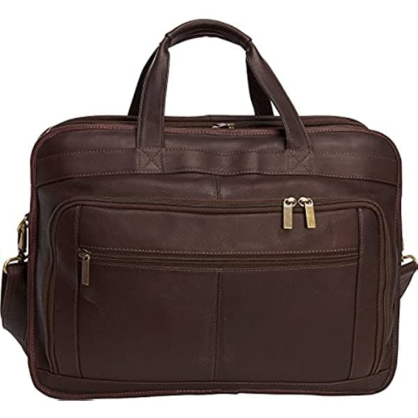 Le Donne Maletín de cuero de gran tamaño para portátil con asas dobles, 17.25" x 13" x 8" TR-1012-CAFE