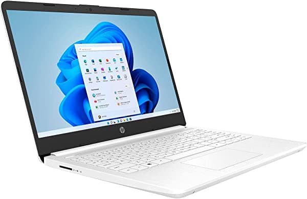 HP Computadora portátil HD de 14-dq0032dx de 14 pulgadas, Intel Celeron N4020 de 1.1GHz, 4 GB de RAM, memoria flash eMMC de 64 GB, modo Windows 11 Home S, blanco copo de nieve