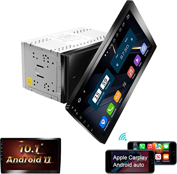Amaseaudio Android 11 - Estéreo para automóvil, pantalla táctil de 10.1 pulgadas, universal 2 Din, DSP+, compatible con Apple Carplay Android auto/GPS Navi/arranque rápido/cámara trasera/OBDII AA-UDA1003