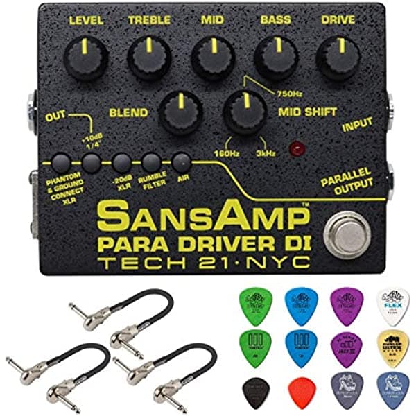 Briskdrop Tech 21 SansAmp Para Driver DI V2 Paquete de pedal de preamplificador con 3 cables de conexión MXR y paquete variado Dunlop